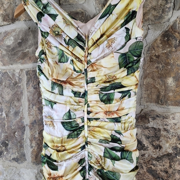 Dolce & Gabbana 2 38 Camellia Ruched Satin Silk Floral Dress - Picture 9 of 15